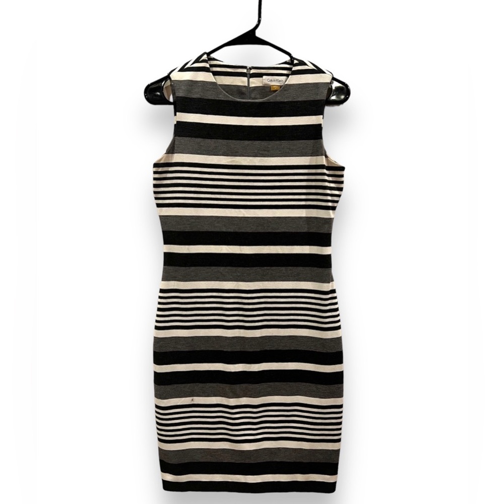 NWT Women's Calvin Klein Striped Sleeveless Ponte Sheath Dress Sz 2